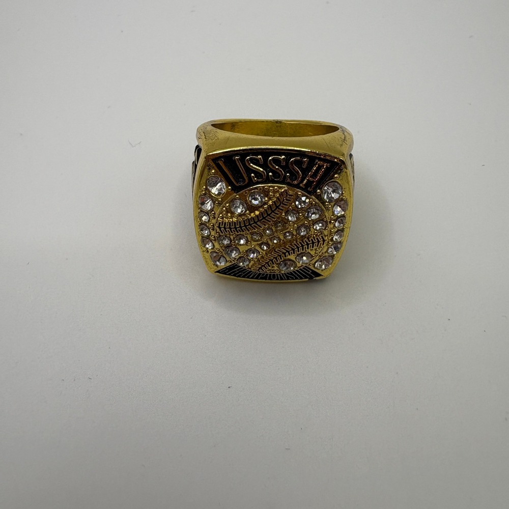 USSSA Baseball Championship Ring Gold Tone Rhinestone Trophy Ring Mens Size 11